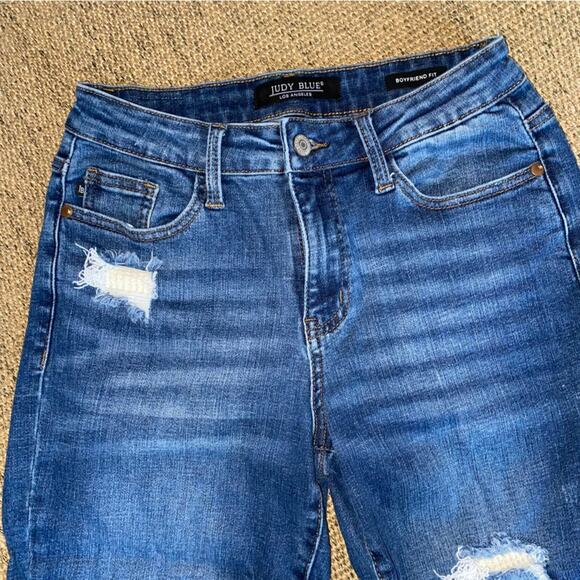 Judy Blue $79 Patch Perfect Boyfriend Thermal Patch Jeans 5 / 27” EUC - Picture 4 of 16